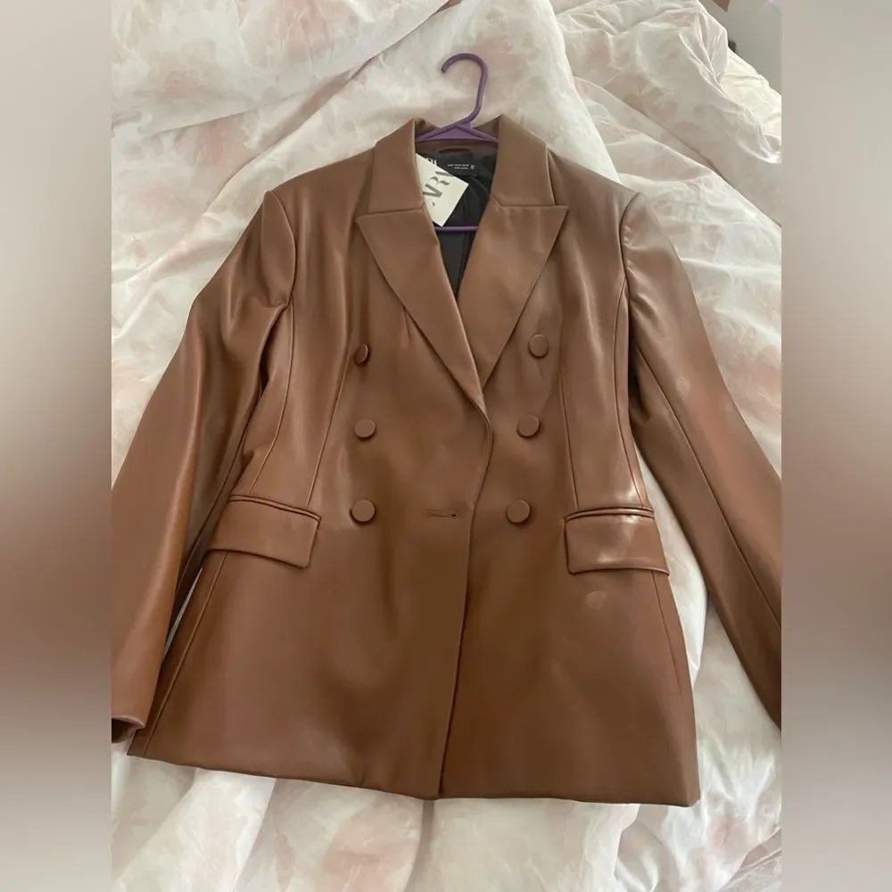 Zara Brown Double-breasted Faux Blazer Brandy Jacket Blazer, NWT - Picture 13 of 15
